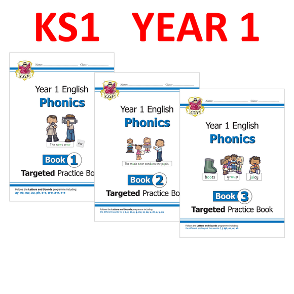KS1 Year 1 English Targeted Practice Book Phonics 3 Books Bundle Ages 5-6 CGP