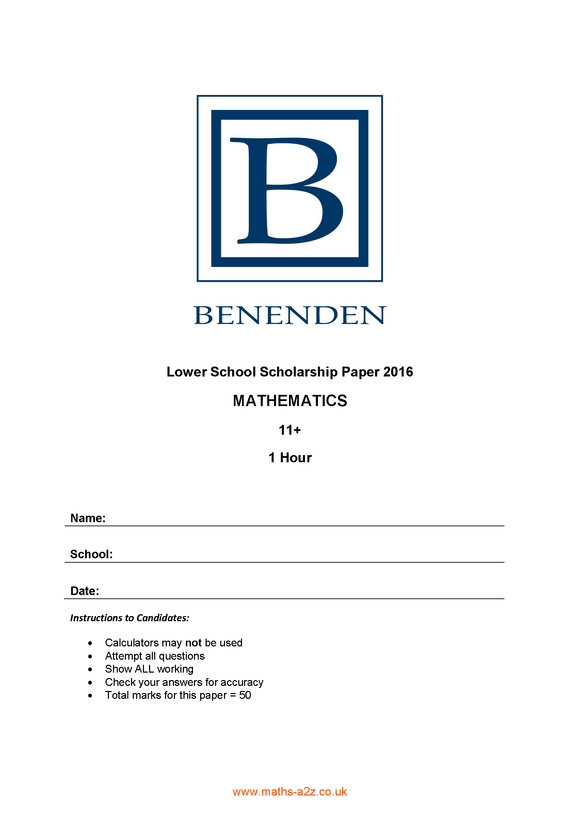 Model Answers for Benenden Lower School Entrance Scholarship 2016