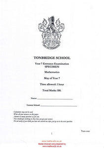 Tonbridge School Year 7 Entrance Exam Maths Model Answers