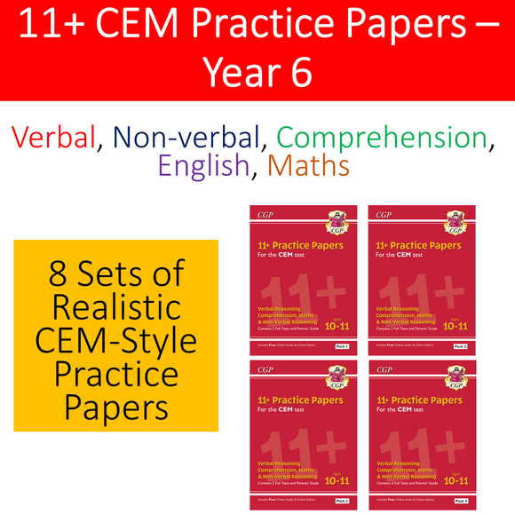 11 Plus Year 6 CEM Assessment Practice Papers 4 PACK SET with Answer CGP