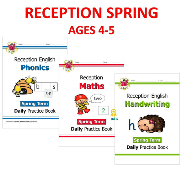 Reception Ages 4-5 Phonics Maths & Hand Writing Daily Practice Books SPRING TERM