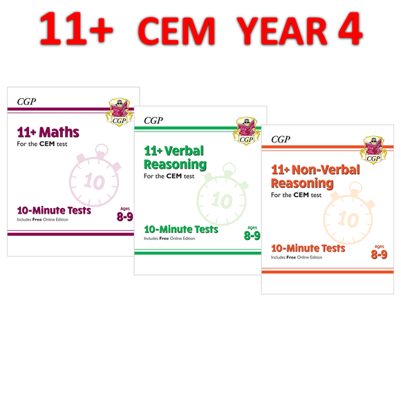 11+ Plus Year 4 CEM 10-Minute Tests Maths Verbal Non Verbal with Answer CGP