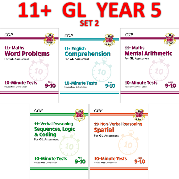 11 Plus Year 5 GL 10 - Minute Tests 5 Books Bundle with Answers SET 2 CGP