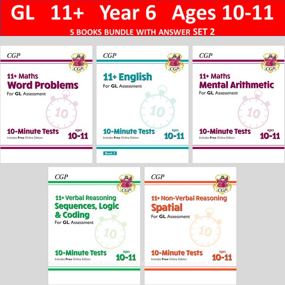 11 Plus Year 6 GL Assessment 10 Minute Tests 5 Books Bundle with Answer CGP