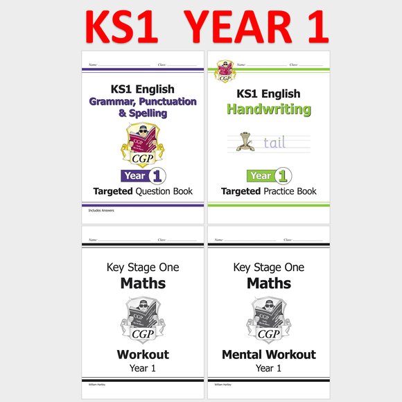 KS1 Year 1 Maths English Handwriting 4 Books Bundle with Answer CGP