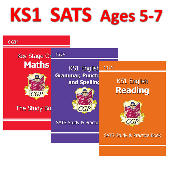 KS1 Ages 5-7 SATS Maths English and Reading Study Books with Answer CGP