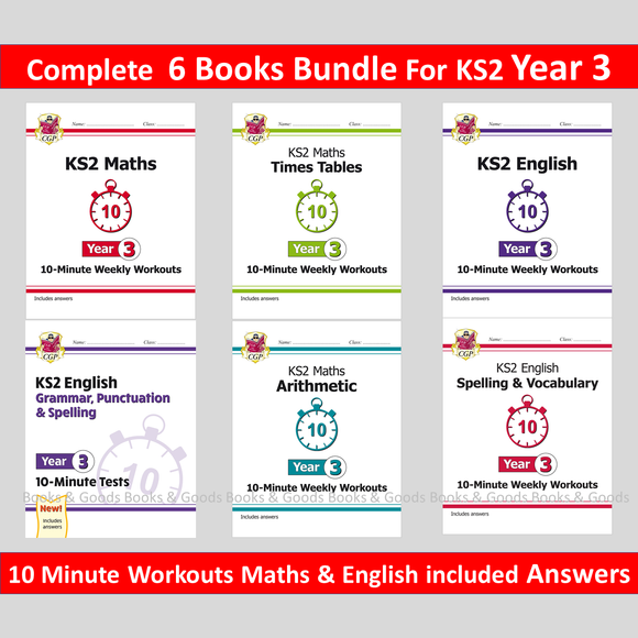 Year 3 Spelling, English, Maths and Arithmetic Book Pack with 6 Books