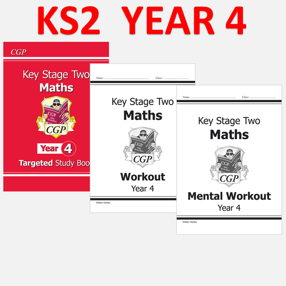 KS2 Year 4  Maths Targeted Study Books and Workout with Answer 3 Books CGP