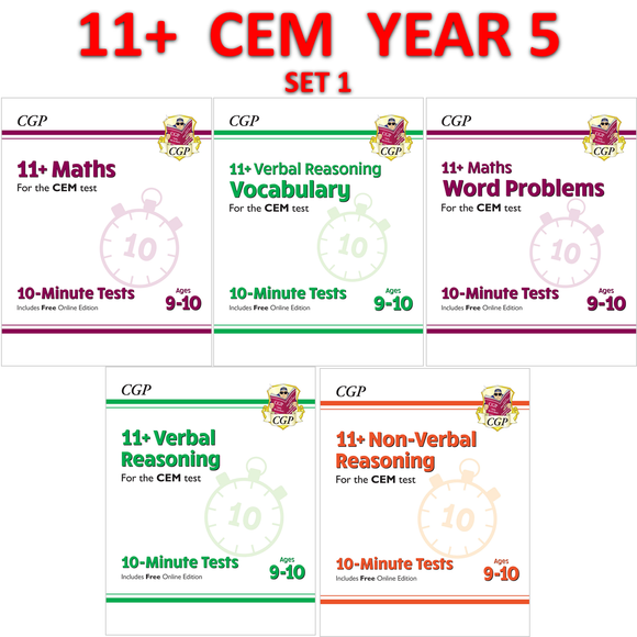 11 Plus Year 5 CEM 10-Minute Tests 5 Books Bundle with Answer Ages 9-10 CGP