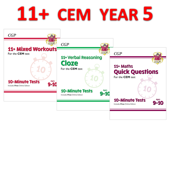 11+ Plus Year 5 CEM 10-Minute Tests 3 BOOKS Bundle with Answer CGP