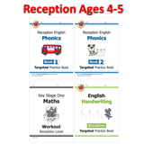 Reception Maths Worksheets, phonics activities, and handwriting sheets Ages 4-5