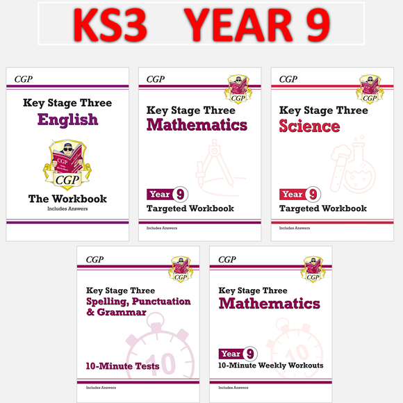KS3 Year 9 Maths English Science 5 Books Bundle with Answer CGP
