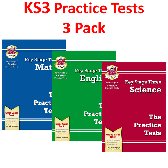 KS3 Years 7-9 English Science and Maths Practice Tests 3 PACK with Answer CGP