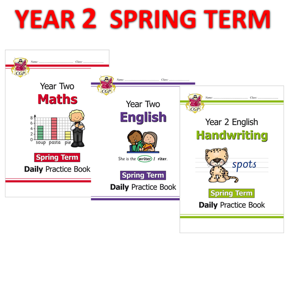 KS1 Year 2 Maths English and Handwriting Spring Term Daily Practice Books CGP