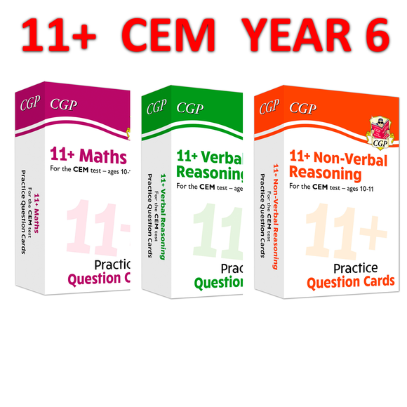 11+ Plus Year 6 CEM Practice Question Cards Maths Verbal and Non Verbal CGP