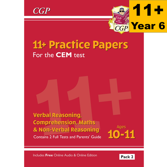 11+ Plus Year 6 CEM Practice Papers with Answer 2 Full Tests Pack 2 CGP