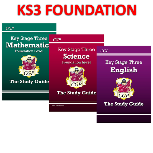 KS3 Years 7-9 Maths Science & English Study Guides FOUNDATION with Answer CGP