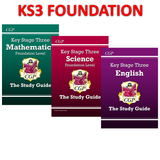 KS3 Years 7-9 Maths Science & English Study Guides FOUNDATION with Answer CGP