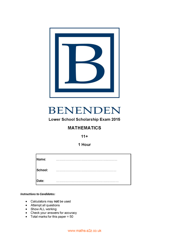 Model Answers for Benenden Lower School Entrance Scholarship 2015