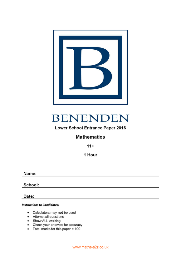 Model Answers for Benenden Lower School Entrance 2016