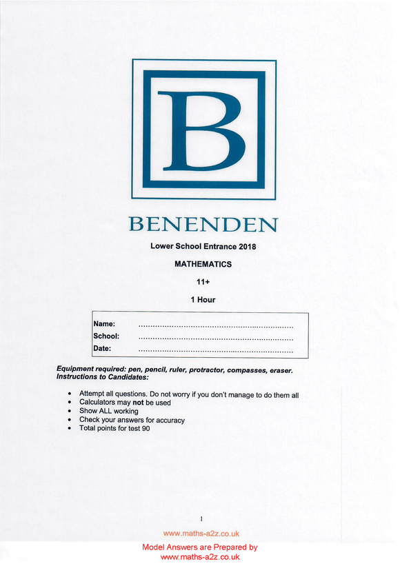 Benenden Lower School Entrance 2018 11+ Entrance Exam