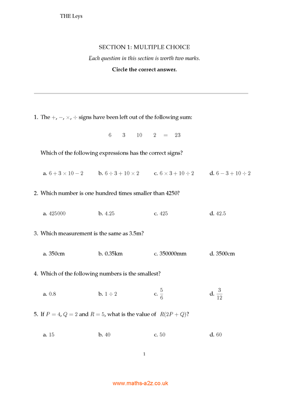 Model Answers for The Leys