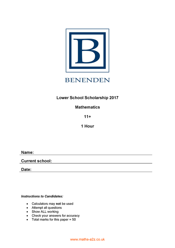 Model Answers for Benenden Lower School Entrance Scholarship 2017