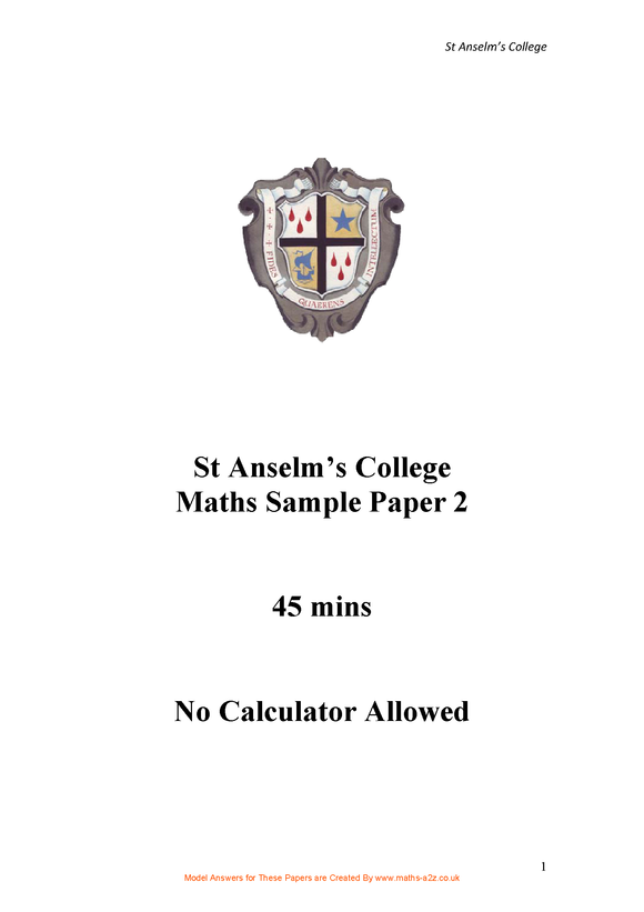 Model Answers for St Anselm’s College Paper 2 2018