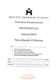 Reigate Grammar School 2019 Maths Paper and Answers 11+ plus