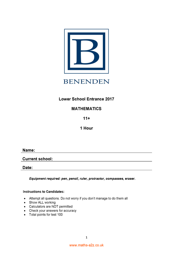 Model Answers for Benenden Lower School Entrance 2017